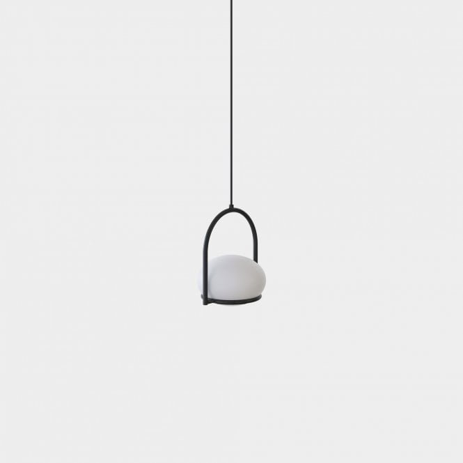 COCO Single Ceiling Pendant in Metallic black with Opal Globe