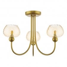 satin gold semi-flush with champagne ribbed glass shades