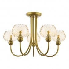 satin gold semi flush with champagne ribbed glass shades