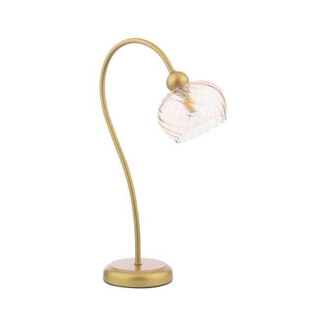 Cognac Table Lamp Satin Gold with Champagne Ribbed Glass Shade