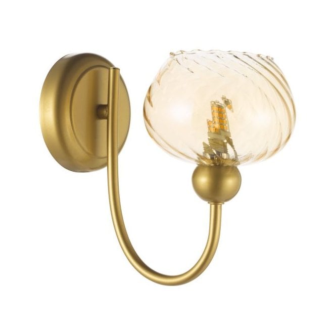 Cognac Wall Light Satin Gold with Champagne Ribbed Glass Shade