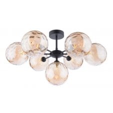 7 Light Semi-Flush Ceiling Frame In Black With GL11 Champagne Dimpled Glass Shade