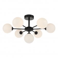  7 Light Semi-Flush Ceiling Frame In Black With GL2 Opal Glass Globe Shade