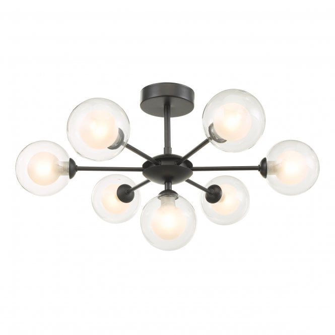 COHEN 7 Light Semi-Flush Ceiling Light with Clear and Opal Inner Glass Globe Shades