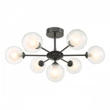 COHEN 7 Light Semi-Flush Ceiling Light with Clear and Opal Inner Glass Globe Shades