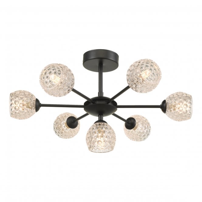 COHEN 7 Light Semi-Flush Ceiling Light with Dimpled Glass Globe Shades
