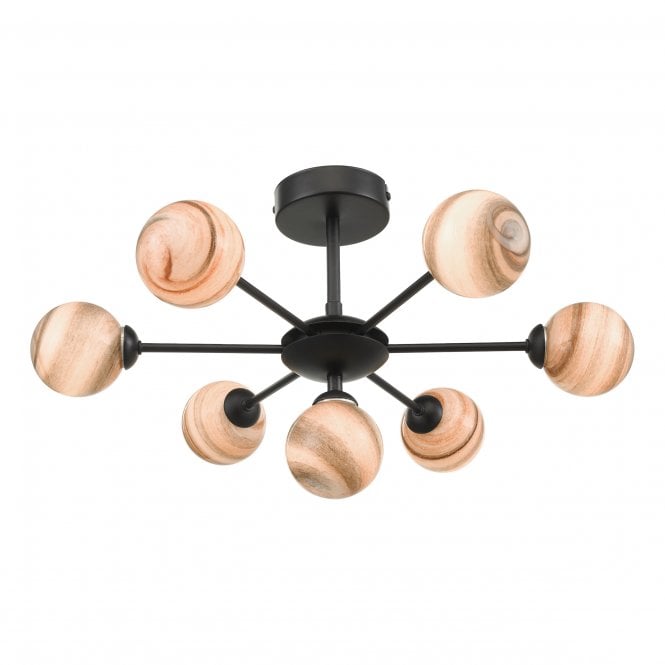 COHEN 7 Light Semi-Flush Ceiling Light with Planet Art Glass Globe Shades