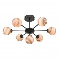 Black semi flush ceiling light with planet glass shades