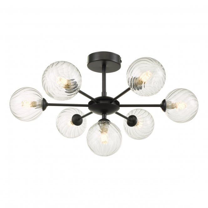 COHEN 7 Light Semi-Flush Ceiling Light with Swirled Glass Globe Shades