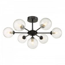 COHEN 7 Light Semi-Flush Ceiling Light with Swirled Glass Globe Shades