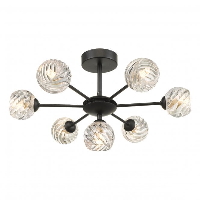 COHEN 7 Light Semi-Flush Ceiling Light with Twisted Glass Globe Shades