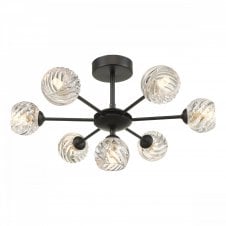 COHEN 7 Light Semi-Flush Ceiling Light with Twisted Glass Globe Shades