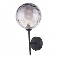 Black Wall Light With GL10 Smoked Dimpled Glass Shade