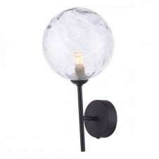 COHEN Black Wall Light with GL12 Clear Dimpled Glass Shade