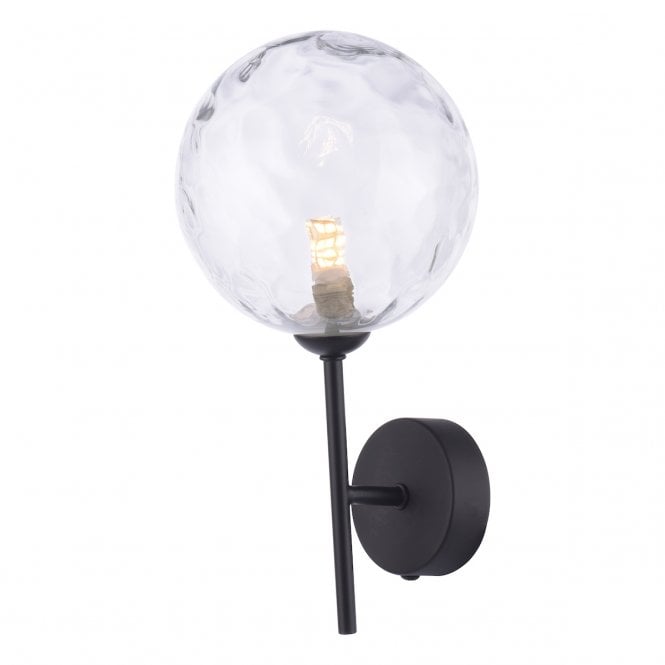 COHEN Black Wall Light with GL12 Clear Dimpled Glass Shade