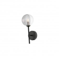 COHEN Black Wall Light with GL18 Smoked & Clear Ribbed Glass