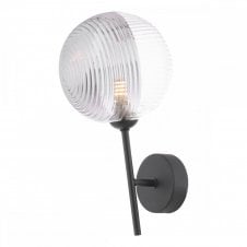COHEN Black Wall Light with GL19 Smoked & Clear Ribbed Glass Shade