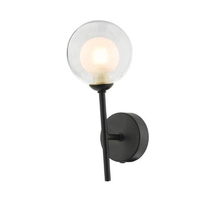 COHEN Black Wall Light with GL4 Opal Inner and Clear Glass Globe Shade