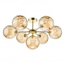 Polished Gold Semi Flush Ceiling Light With GL11 Champagne Dimpled Glass Shade