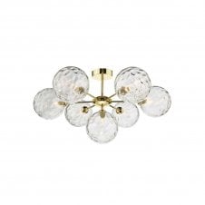 COHEN Polished Gold Semi Flush Ceiling Light with GL12 Clear Dimpled Glass Shade