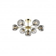 COHEN Polished Gold Semi Flush Ceiling Light with GL15 Smoked Organic Glass Shade