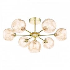 COHEN Polished Gold Semi Flush Ceiling Light with GL16 Champagne Organic Glass Shade