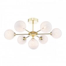 COHEN Polished Gold Semi Flush Ceiling Light with GL17 White Confetti Glass Shade
