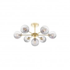 COHEN Polished Gold Semi Flush Ceiling Light with GL18 Smoked & Clear Ribbed Glass