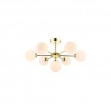 COHEN Polished Gold Semi Flush Ceiling Light with GL2 Opal Glass Globe Shade