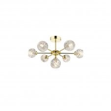 COHEN Polished Gold Semi Flush Ceiling Light with GL5 Twisted Open Glass Shade