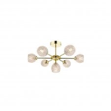 COHEN Polished Gold Semi Flush Ceiling Light with GL6 Dimpled Glass Shade