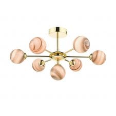 Polished Gold Semi Flush Ceiling Light With GL7 Planet Glass Globe Shade