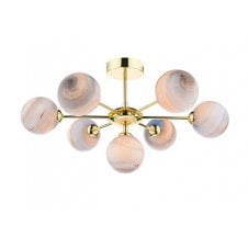 Polished Gold Semi Flush Ceiling Light With GL7L Large Planet Art Glass Globe Shade