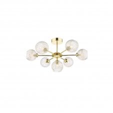 COHEN Polished Gold Semi Flush Ceiling Light with GL9 Inner Wire Glass Globe Shade