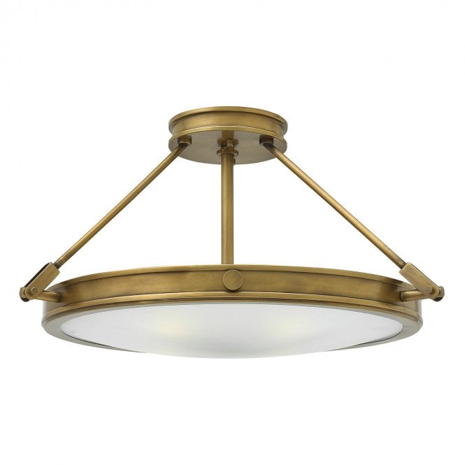 COLLIER semi flush fit brass ceiling light with opal glass (medium)