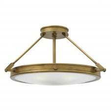 COLLIER semi flush fit brass ceiling light with opal glass (medium)