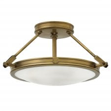 COLLIER semi flush fit brass ceiling light with opal glass (small)