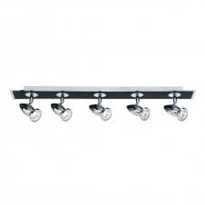 COMET black & chrome 5 light ceiling spotlight bar