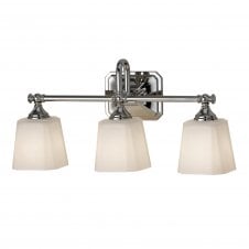 classic bathroom over mirror wall light in chrome with opal glass shades