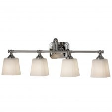 classic bathroom over mirror wall light in chrome with opal glass shades