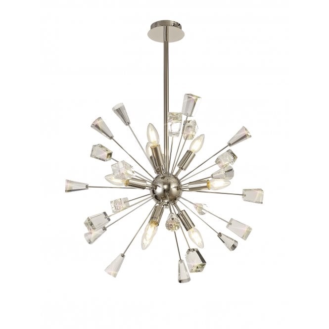 CONEZOID 9 Light Ceiling Pendant Sputnik Style, Polished Nickel/Crystal
