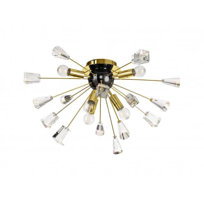 CONEZOID Semi-Flush 6 Light Ceiling Light Sputnik Style, Brushed Gold, Black and Crystal