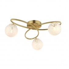 CONFETTI 3 Light Ceiling Semi Flush in Satin Brass with White Confetti Glass