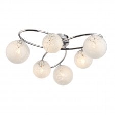 CONFETTI 6 Light Semi Flush Ceiling Light in Chrome with White Confetti Glass