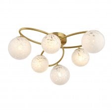 CONFETTI 6 Light Semi Flush Ceiling Light in Satin Brass with White Confetti Glass