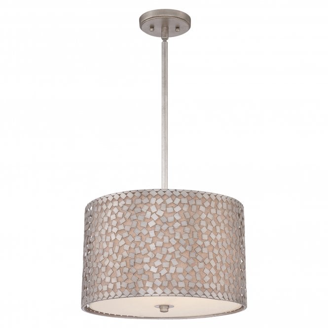 CONFETTI contemporary ceiling pendant with silver confetti collated outer shade with off white inner shade (medium)