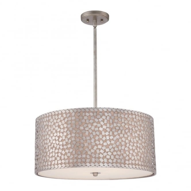 CONFETTI contemporary ceiling pendant with silver confetti collated outer shade with off white inner shade