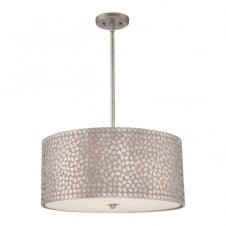 modern silver confetti collated ceiling pendant with off white inner shade