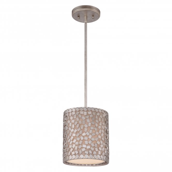 CONFETTI contemporary mini ceiling pendant with silver confetti collated outer shade with off white inner shade