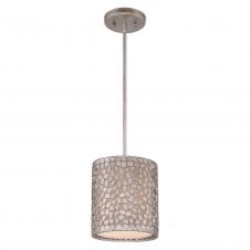 modern silver confetti collated ceiling pendant with off white inner shade